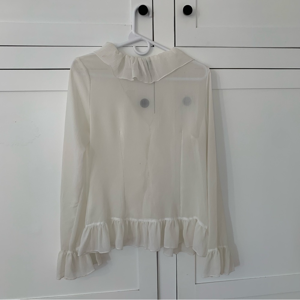 Baranda White Sheer Ruffle Blouse Size Small - Picture 9 of 14